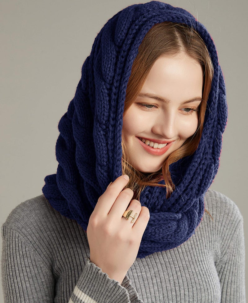 NEOSAN Womens Thick Ribbed Knit Winter Infinity Circle Loop Scarf Twist Navy - Image 3